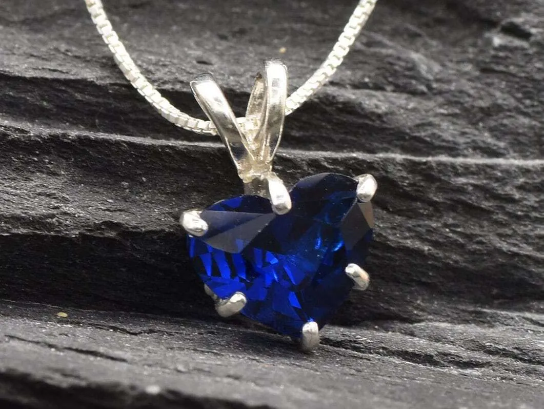 Blue Heart Pendant - Dainty Sapphire Pendant,  Love Necklace