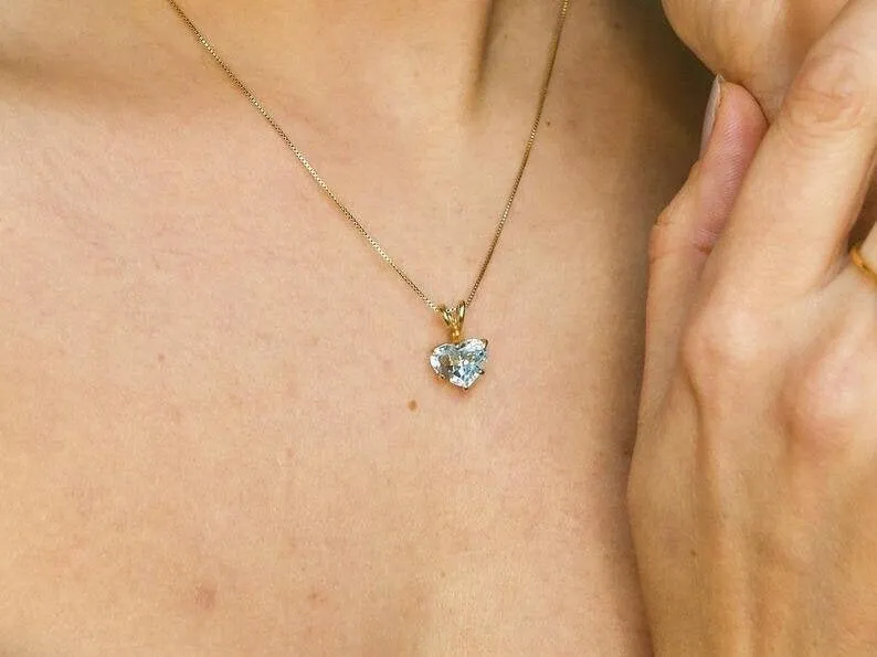 Blue Heart Pendant - Dainty Sapphire Pendant,  Love Necklace