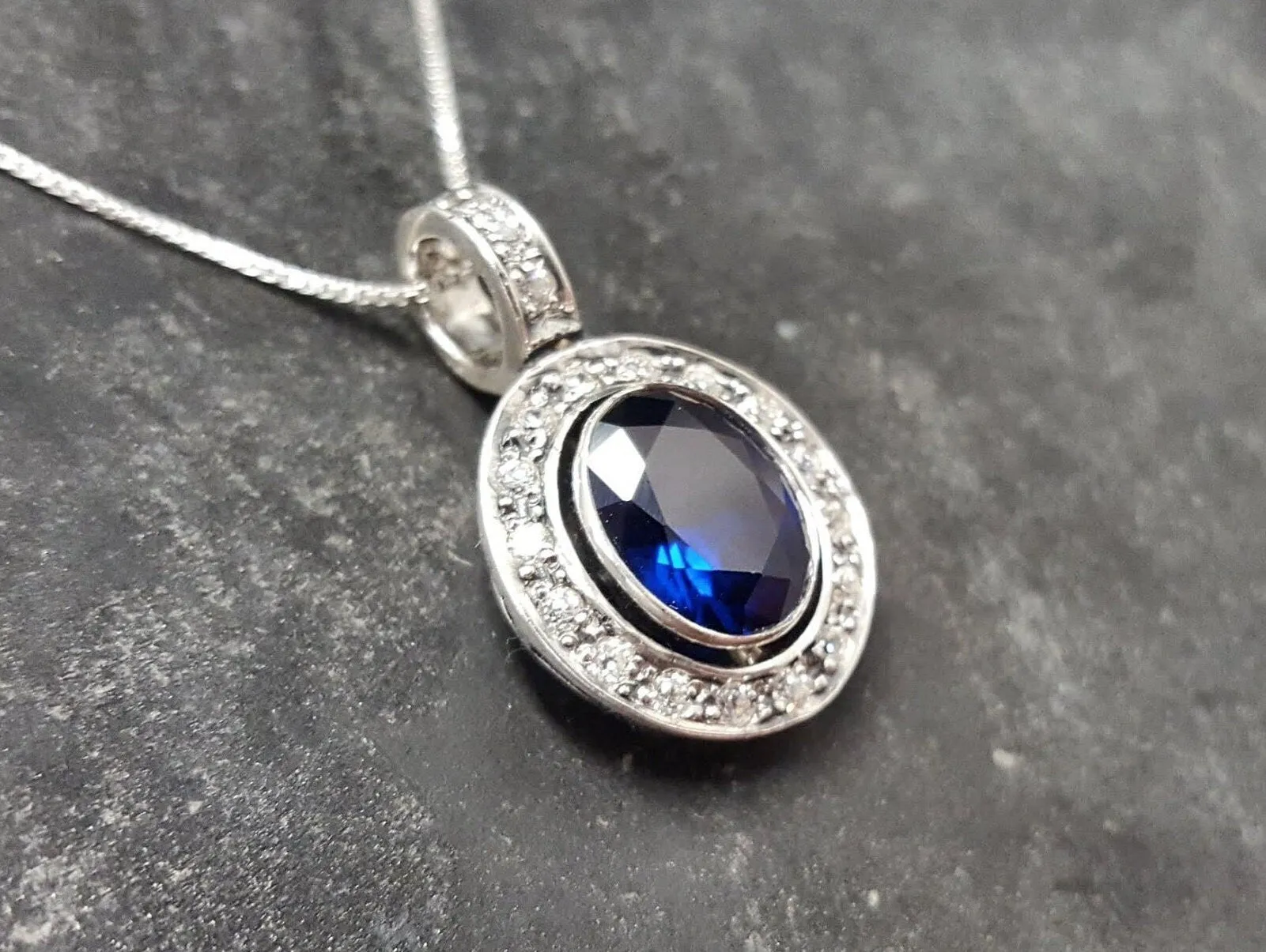 Blue Sapphire Pendant - Victorian Sapphire Necklace - Blue Vintage Necklace
