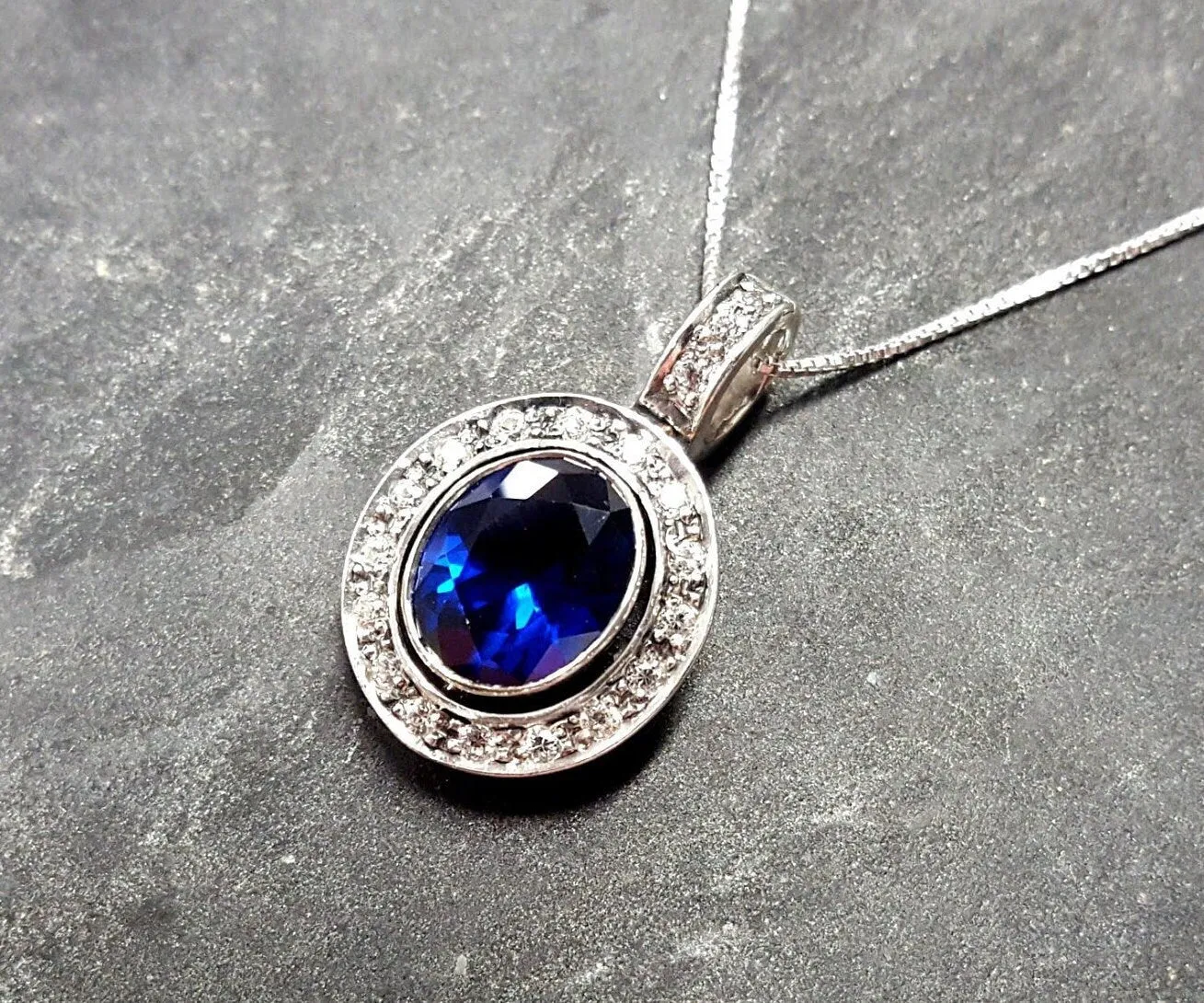Blue Sapphire Pendant - Victorian Sapphire Necklace - Blue Vintage Necklace