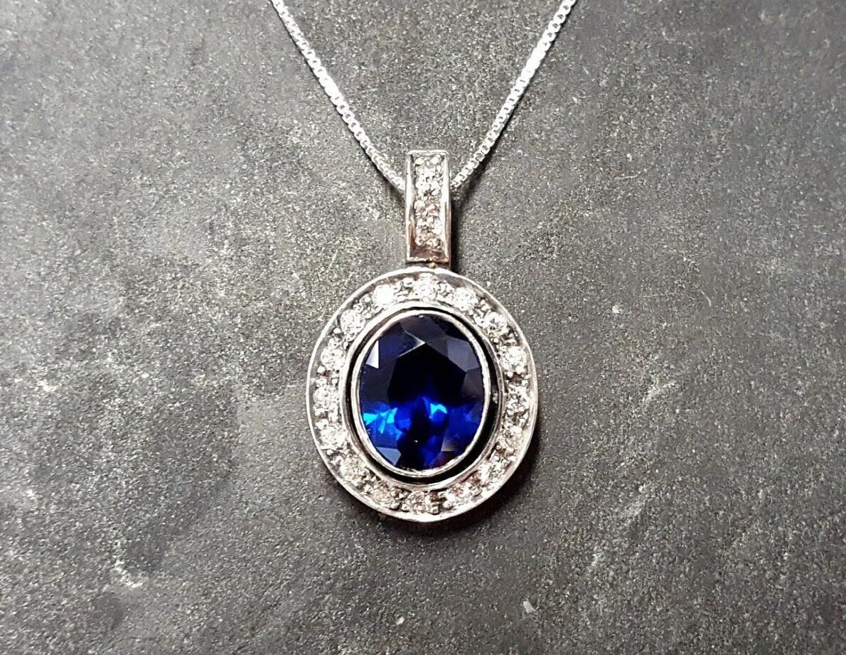 Blue Sapphire Pendant - Victorian Sapphire Necklace - Blue Vintage Necklace