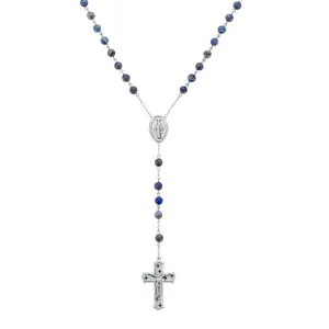 Blue Sodalite Stainless Steel Rosary Necklace Blue Sodalite Stainless Steel Rosary Necklace