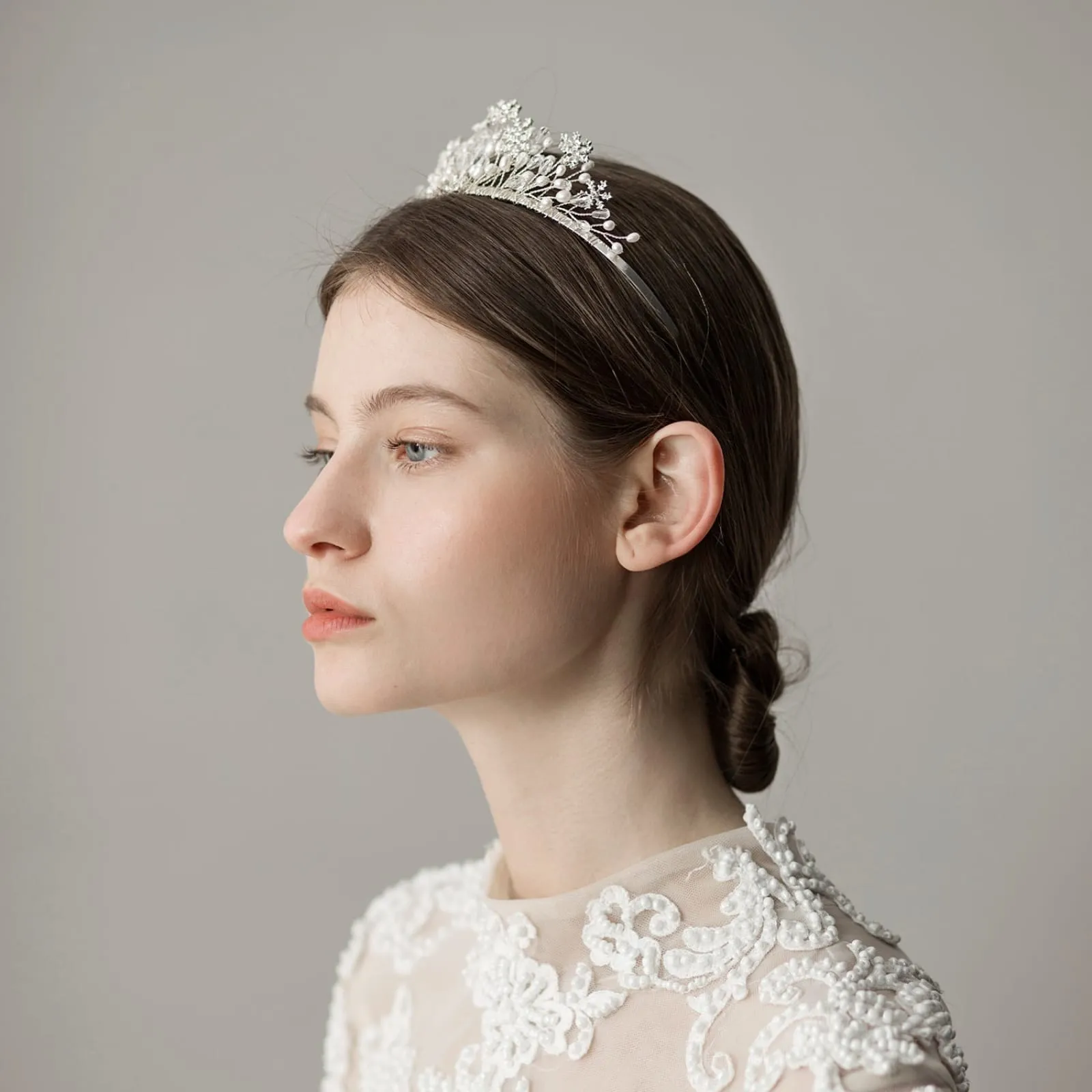 Bride Crown Princess Silver Pearls Headwear Wedding Hair Jewelry Vintage Headpieces