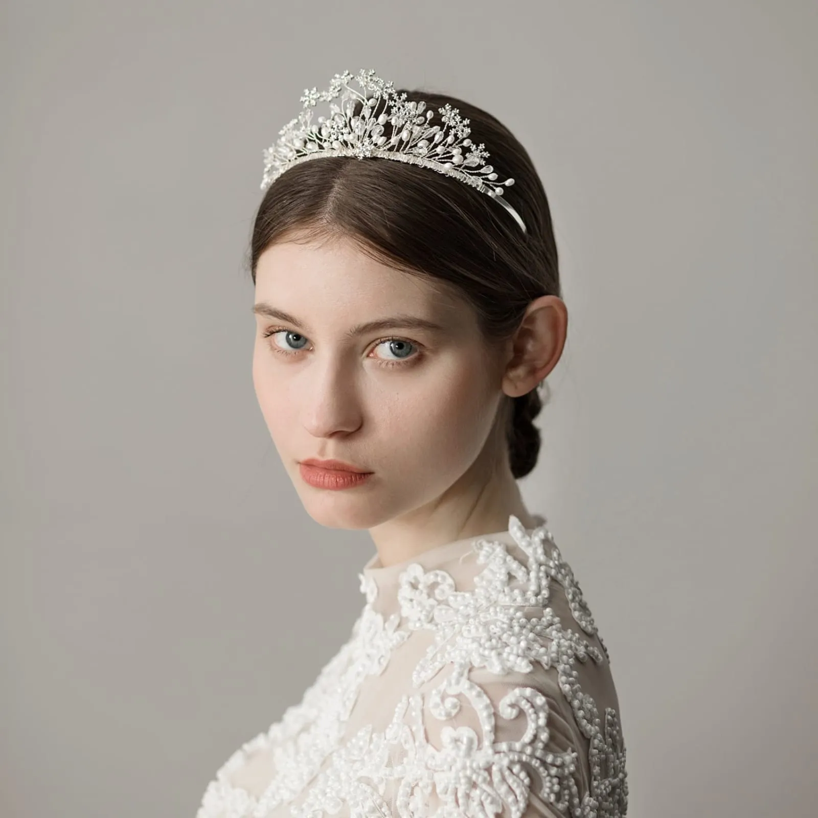 Bride Crown Princess Silver Pearls Headwear Wedding Hair Jewelry Vintage Headpieces