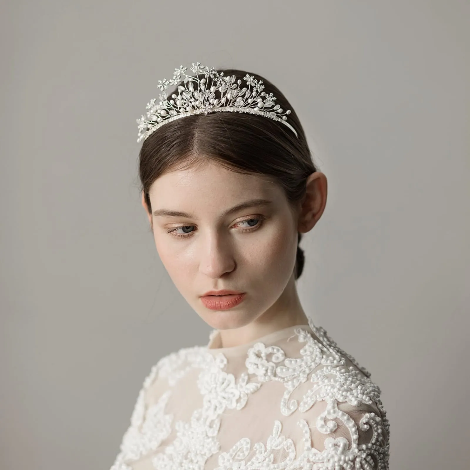 Bride Crown Princess Silver Pearls Headwear Wedding Hair Jewelry Vintage Headpieces
