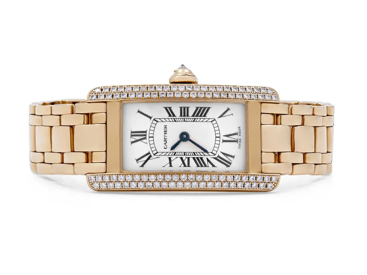 Cartier Diamond 'Tank Americaine' Watch in 18K Gold, Small Model