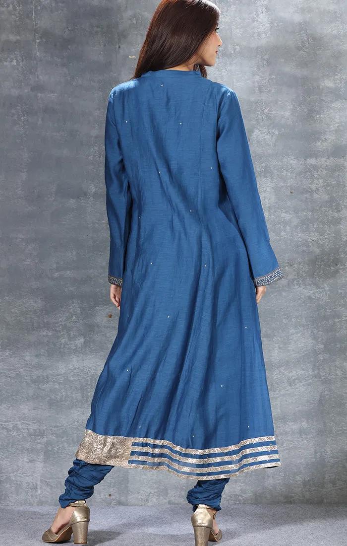Chanderi Kurta with Gota Patti and mirror work - Lapis Lazuli Blue