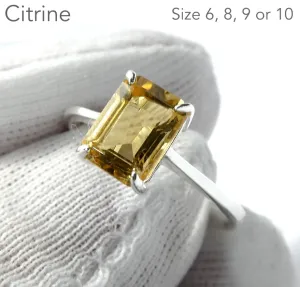 Citine Ring, Faceted Oblong, 925 Sterling Silver
