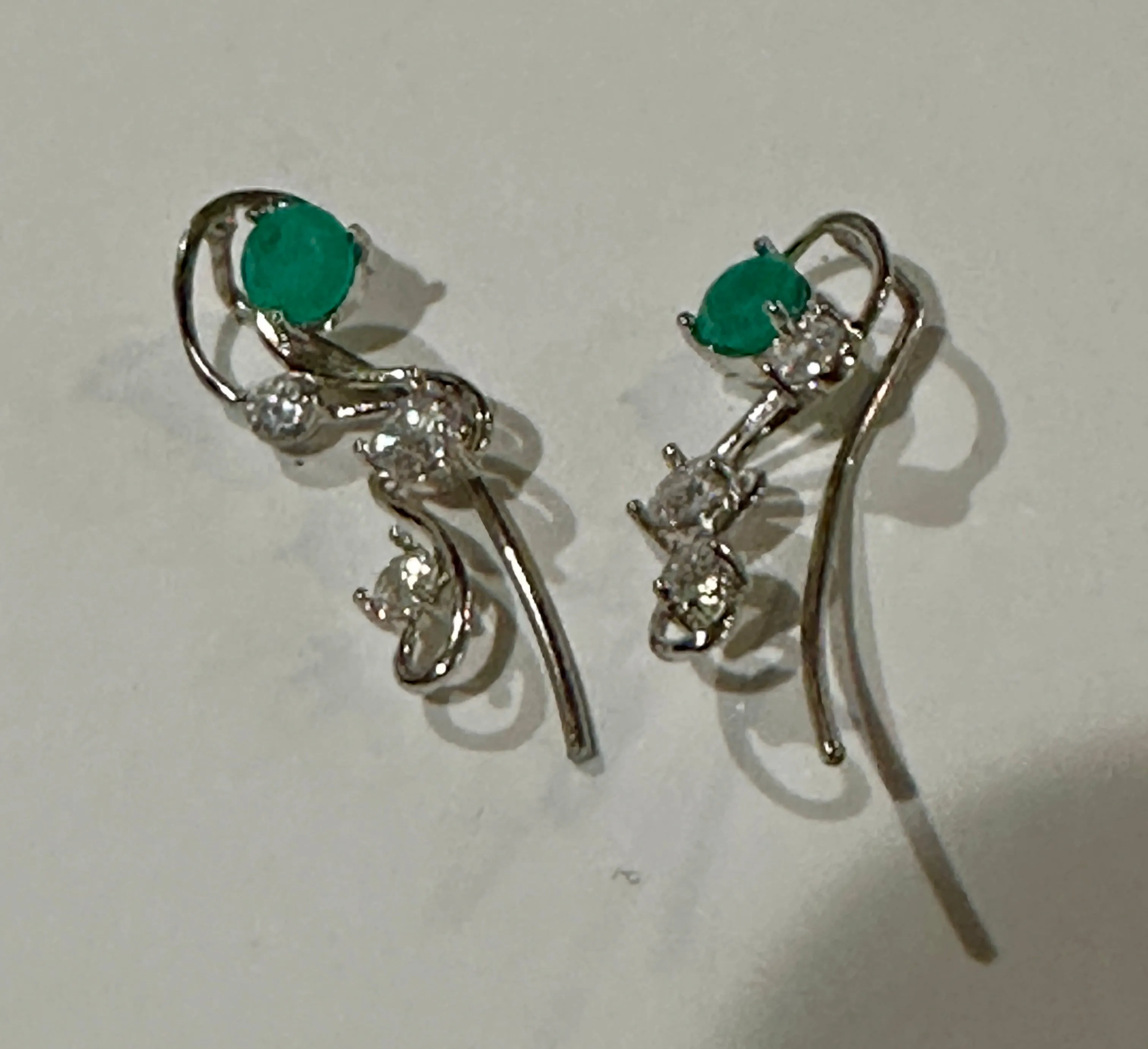 Colombian Emerald Ear Vine Earrings in Sterling Silver
