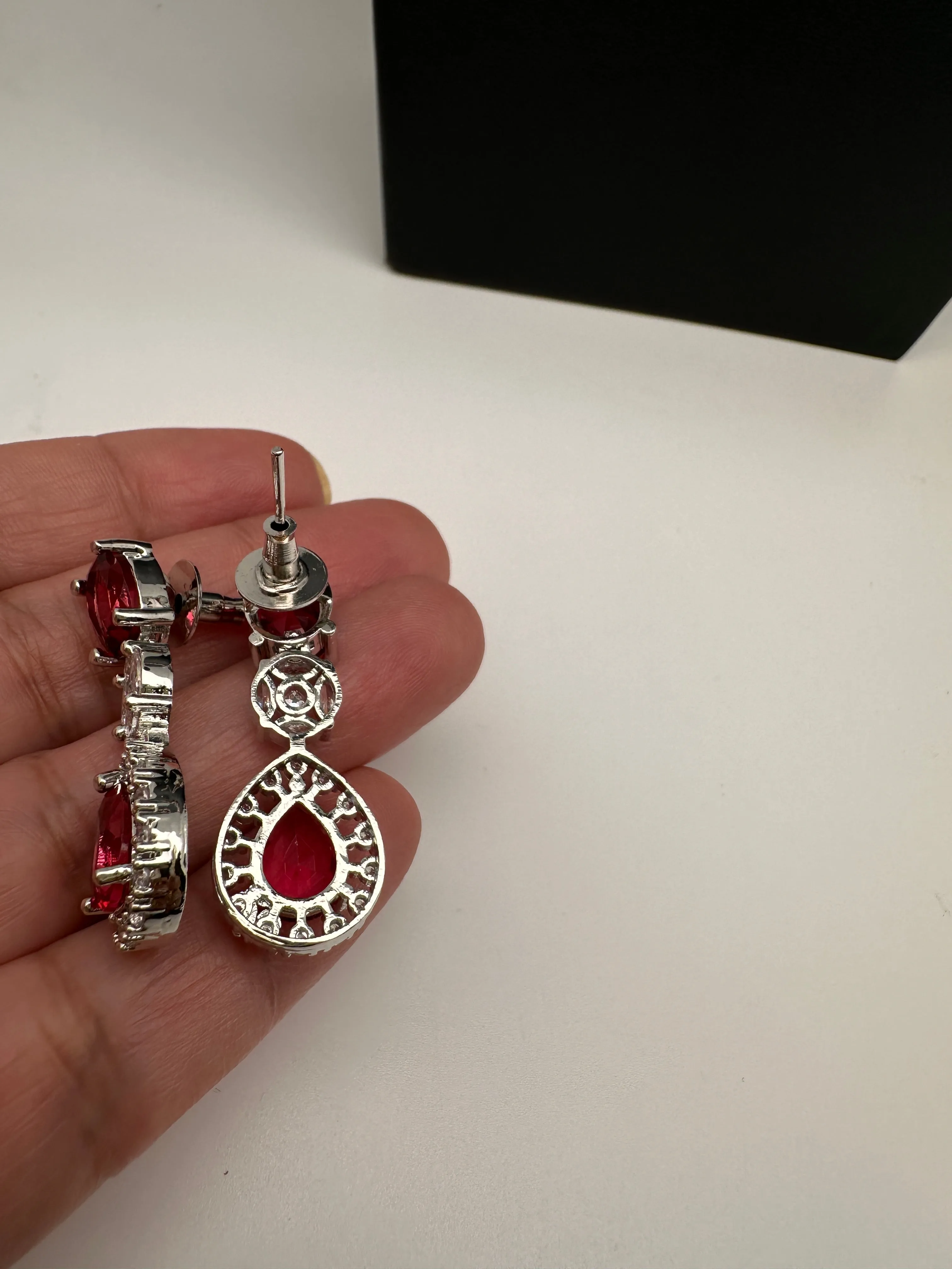 Cubic Zirconia Wine Red Short Necklace in Silver Finish