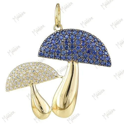Diamond & Blue Sapphire Mushroom Pendant