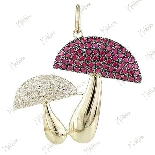 Diamond & Blue Sapphire Mushroom Pendant