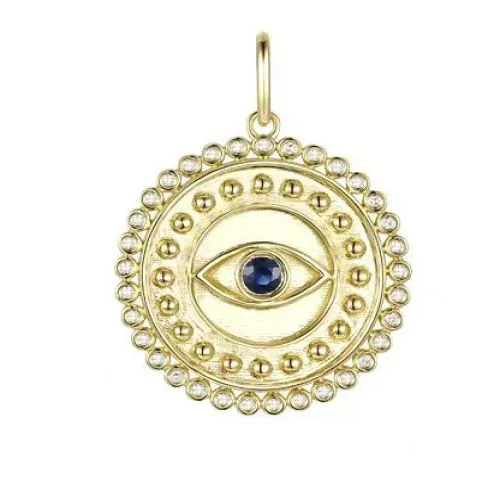 Diamond & Blue Sapphire Round Evil Eye Pendant 22mm