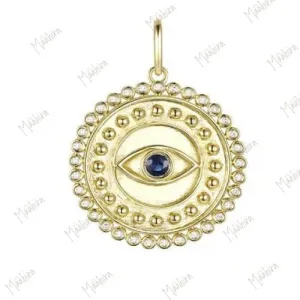 Diamond & Blue Sapphire Round Evil Eye Pendant 22mm Diamond & Blue Sapphire Round Evil Eye Pendant 22mm