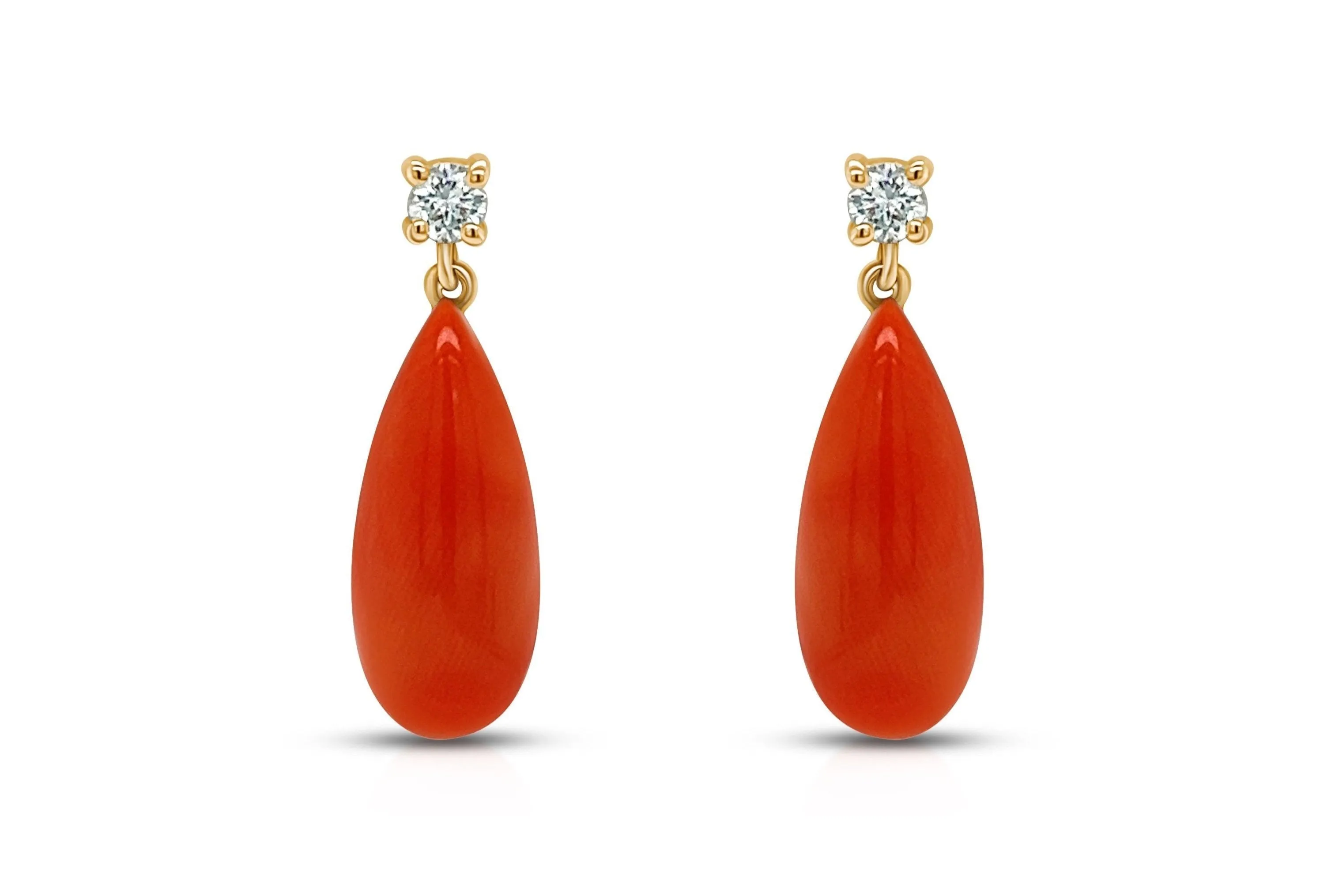 Earrings 18kt Gold Coral Drops & Diamonds