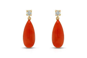 Earrings 18kt Gold Coral Drops & Diamonds