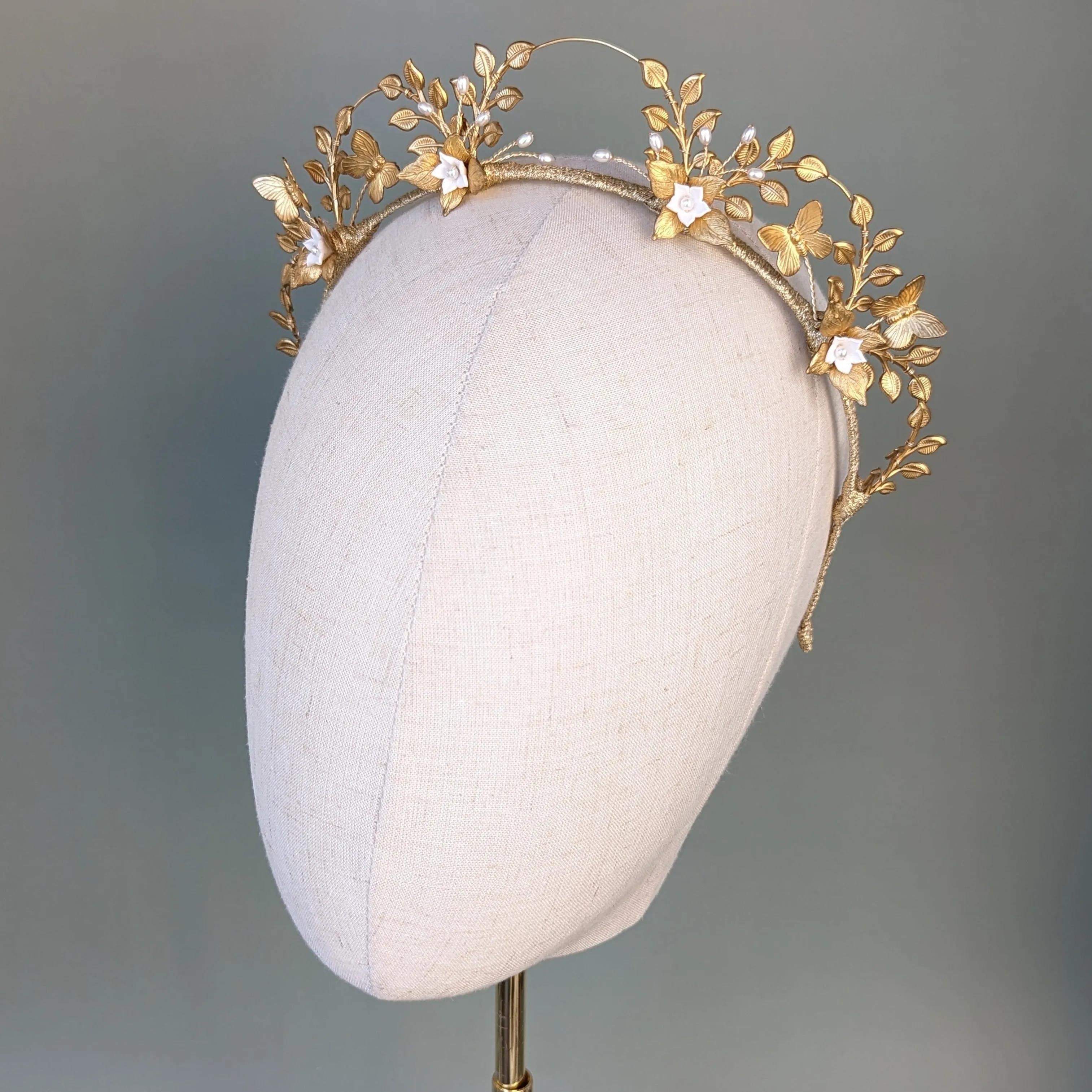 FERN Golden Brass Scalloped Crown with Butterflies