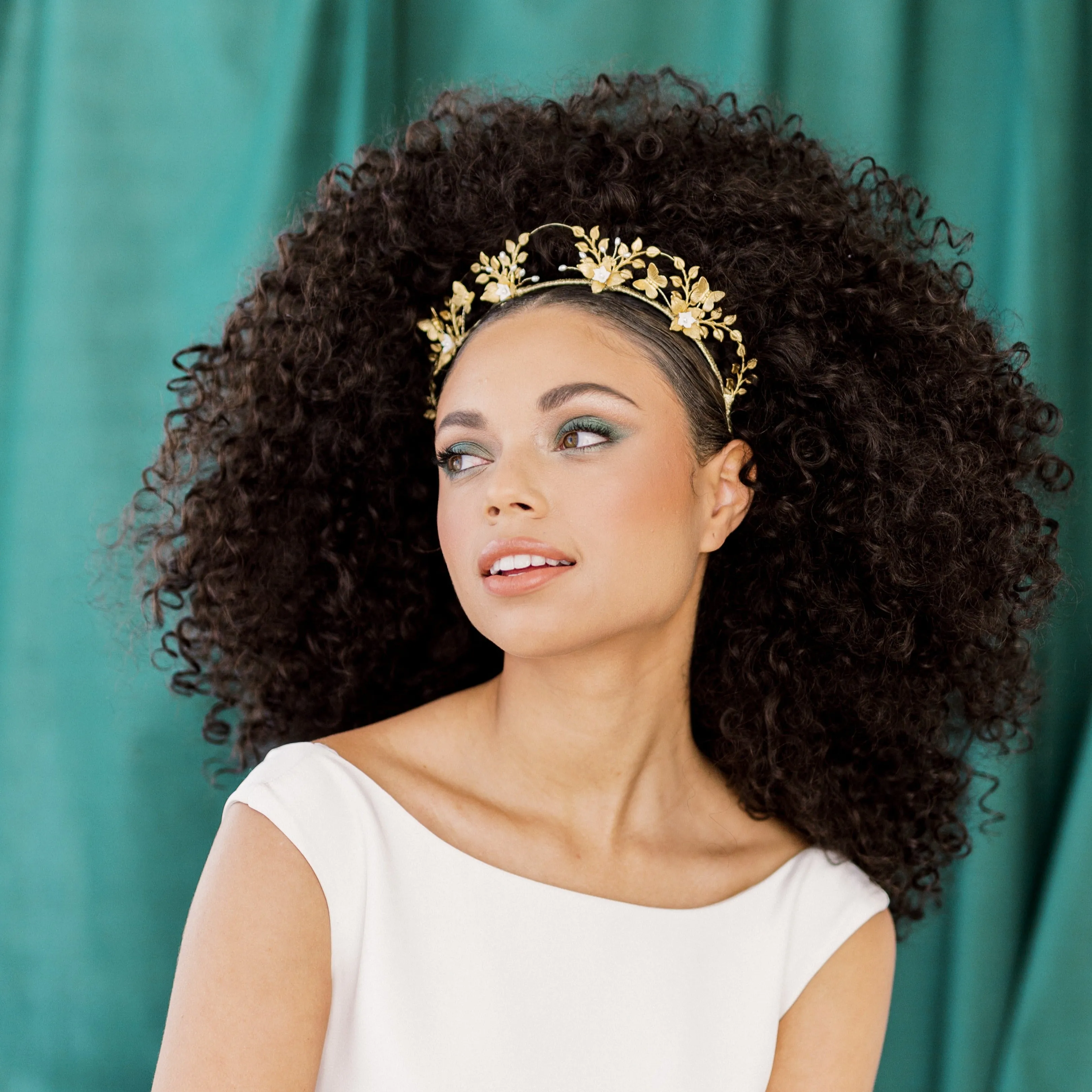 FERN Golden Brass Scalloped Crown with Butterflies