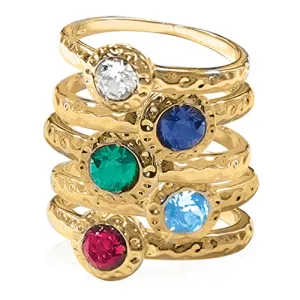 Hammered Birthstone Stackable Rings (Yellow)