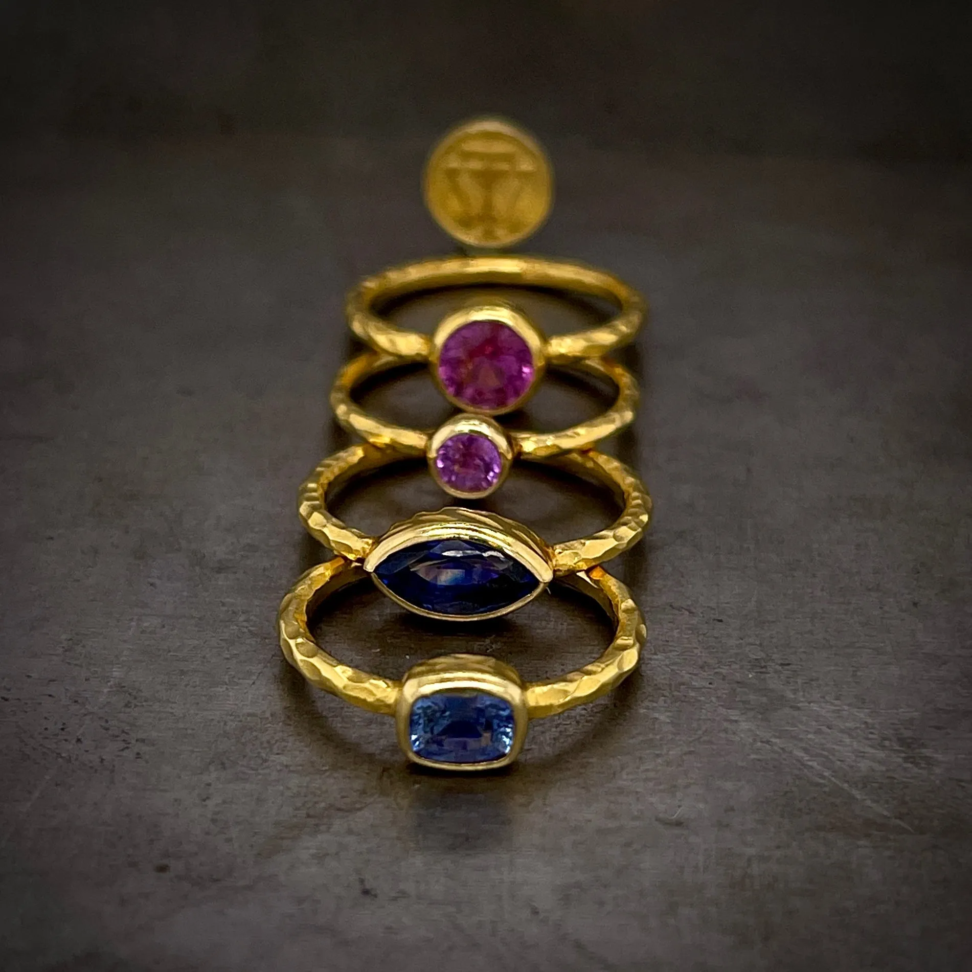 Hammered Sapphire Stacking Rings