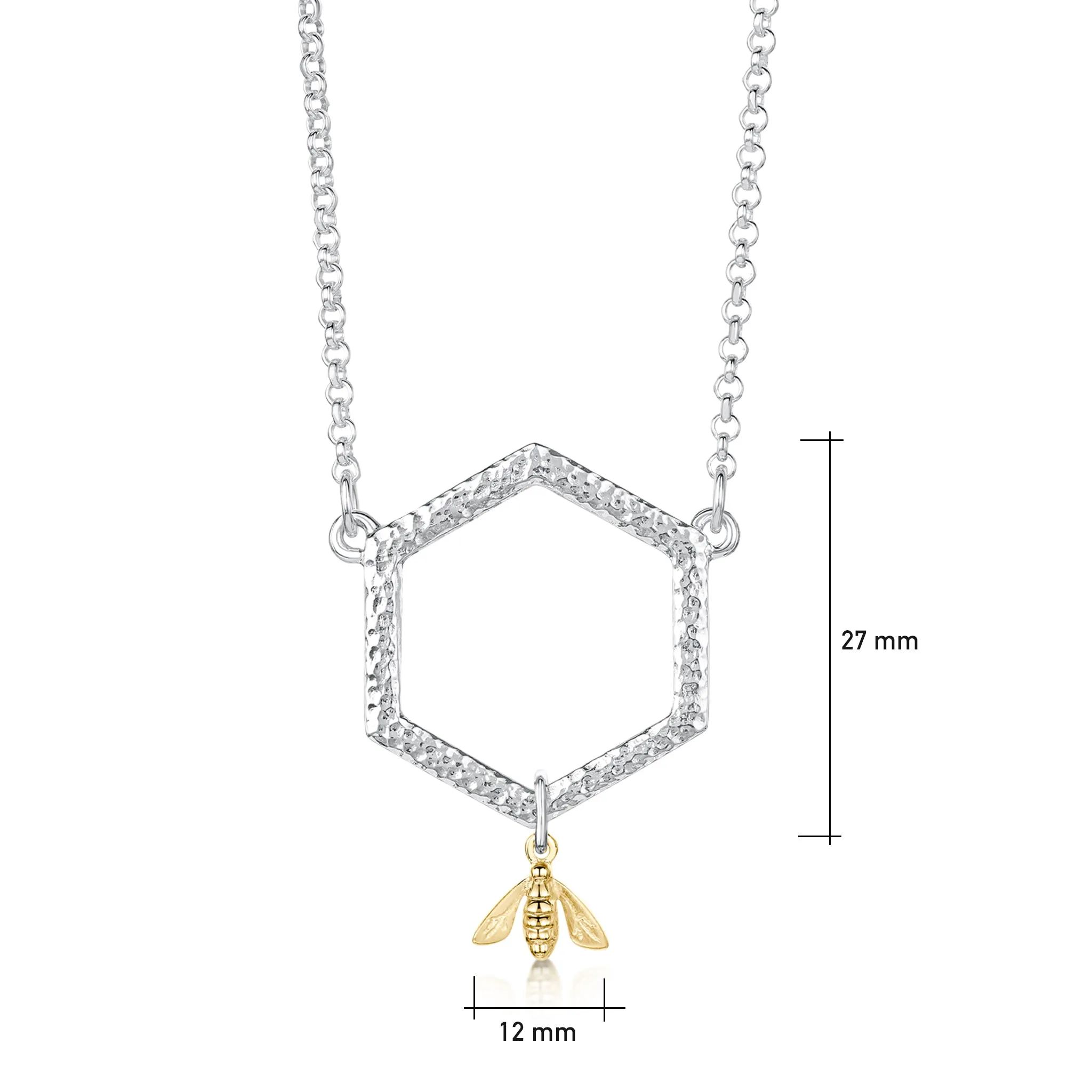 Honeycomb Silver Necklace with 9ct Yellow Gold Bee