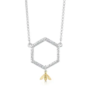 Honeycomb Silver Necklace with 9ct Yellow Gold Bee