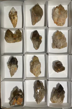 Kundalini Citrine Quartz Wholesale Flat 12 pieces, Congo Citrine, Natural Citrine, from Lwena, Katanga, Democratic Republic of Congo.