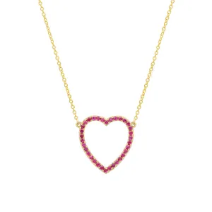 Large Ruby Open Heart Necklace