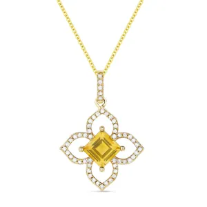 LaViano Fashion 14K Yellow Gold Citrine and Diamond Flower Pendant Necklace