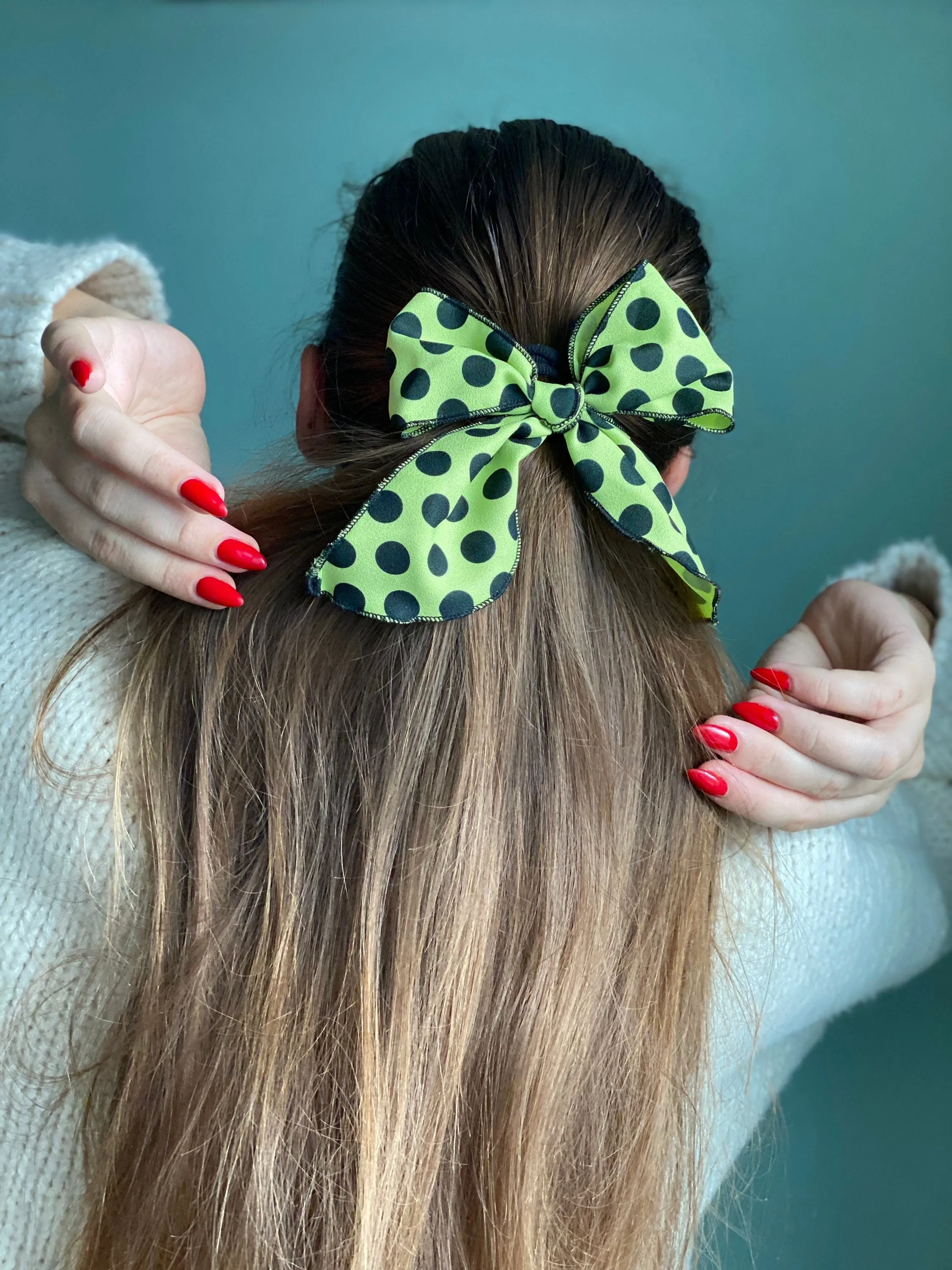 Light green Polka dot hair bow