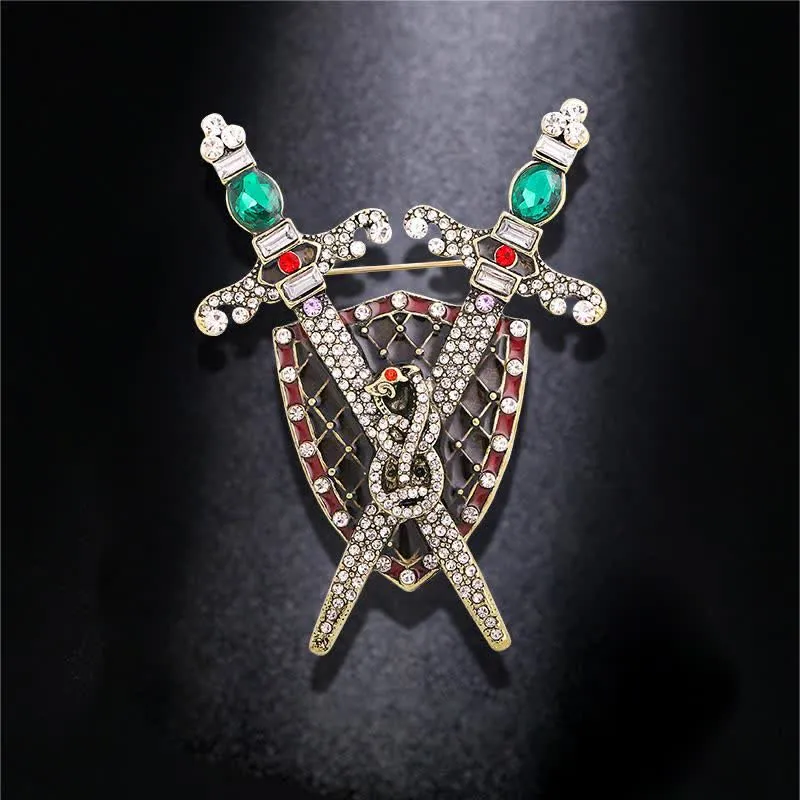 Men's Warrior Sword And Shield Brooch
