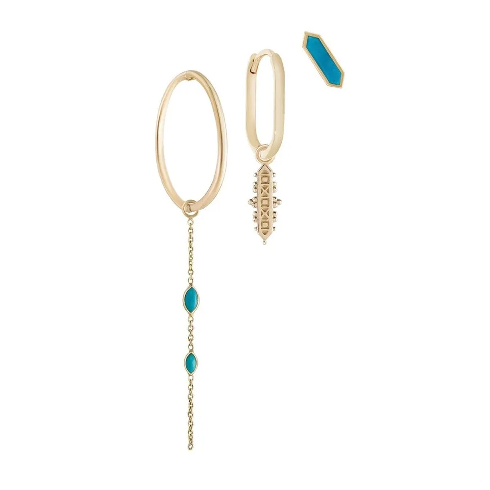 Mini Hexa Turquoise Stud Earring - Gold - ST-HEX-TUR