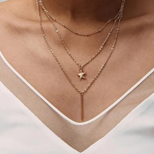 Multi Layer Crystal Moon Choker Necklace