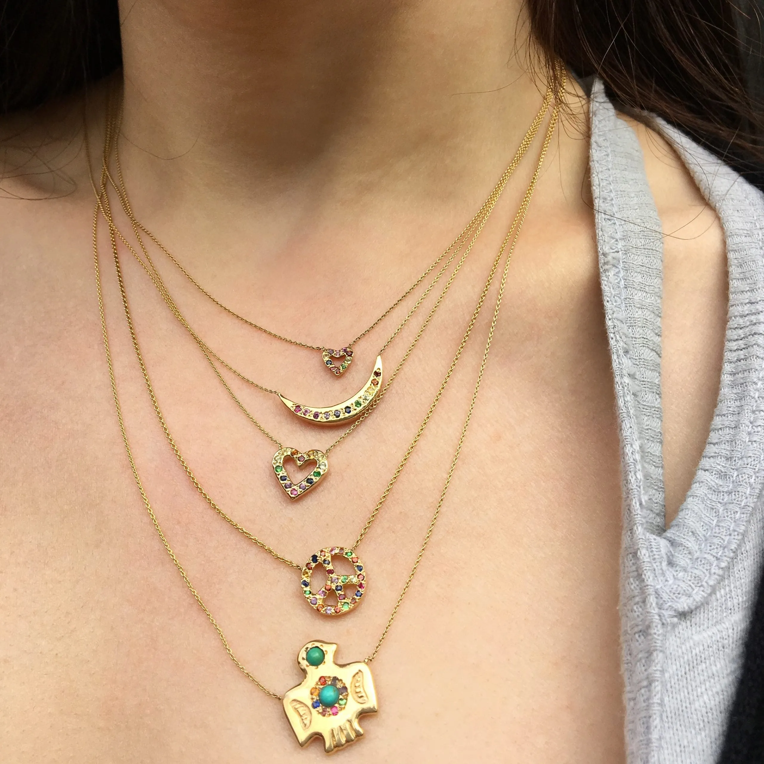 Multicolor Tiny Open Heart Necklace