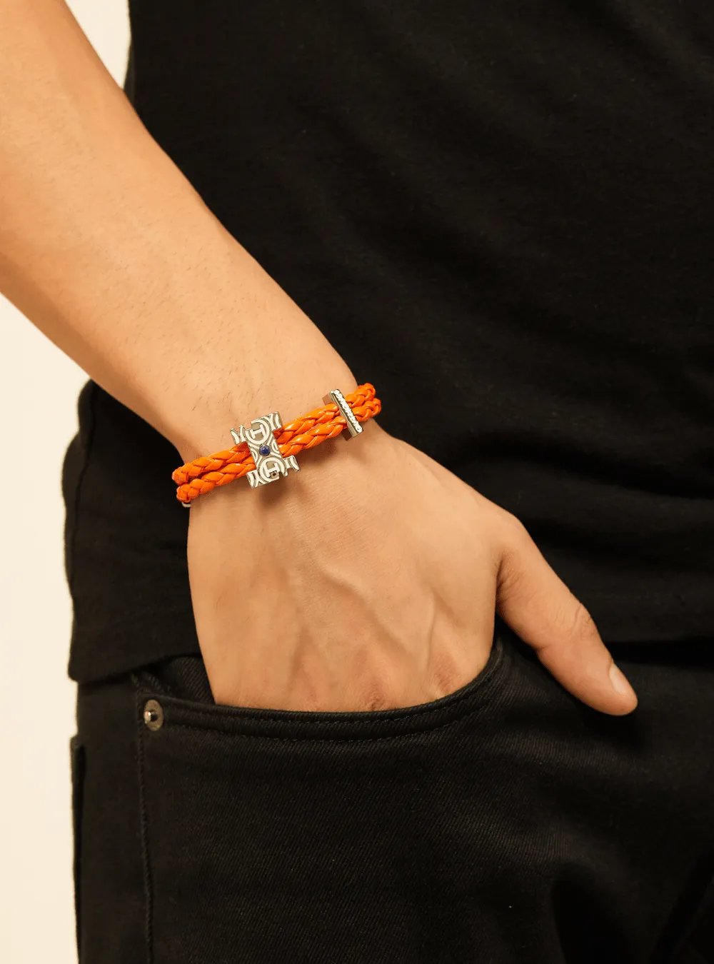 OH Dopamine Bond Bracelet in Solar Orange, Silver Finish