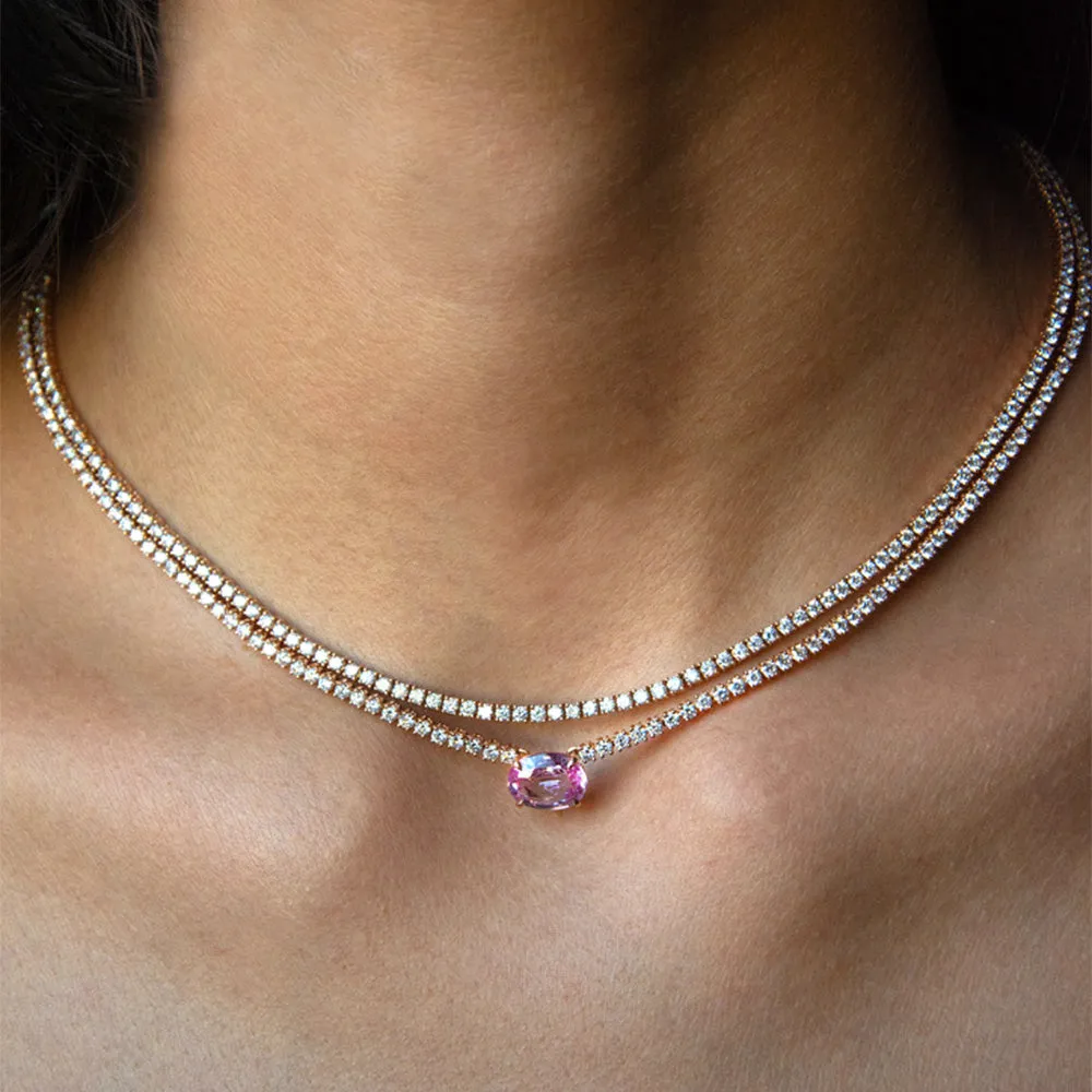 PINK SAPPHIRE OVAL DIAMOND HEPBURN NECKLACE