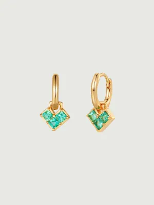 Princess Cut Emerald Heart Hoop Earrings