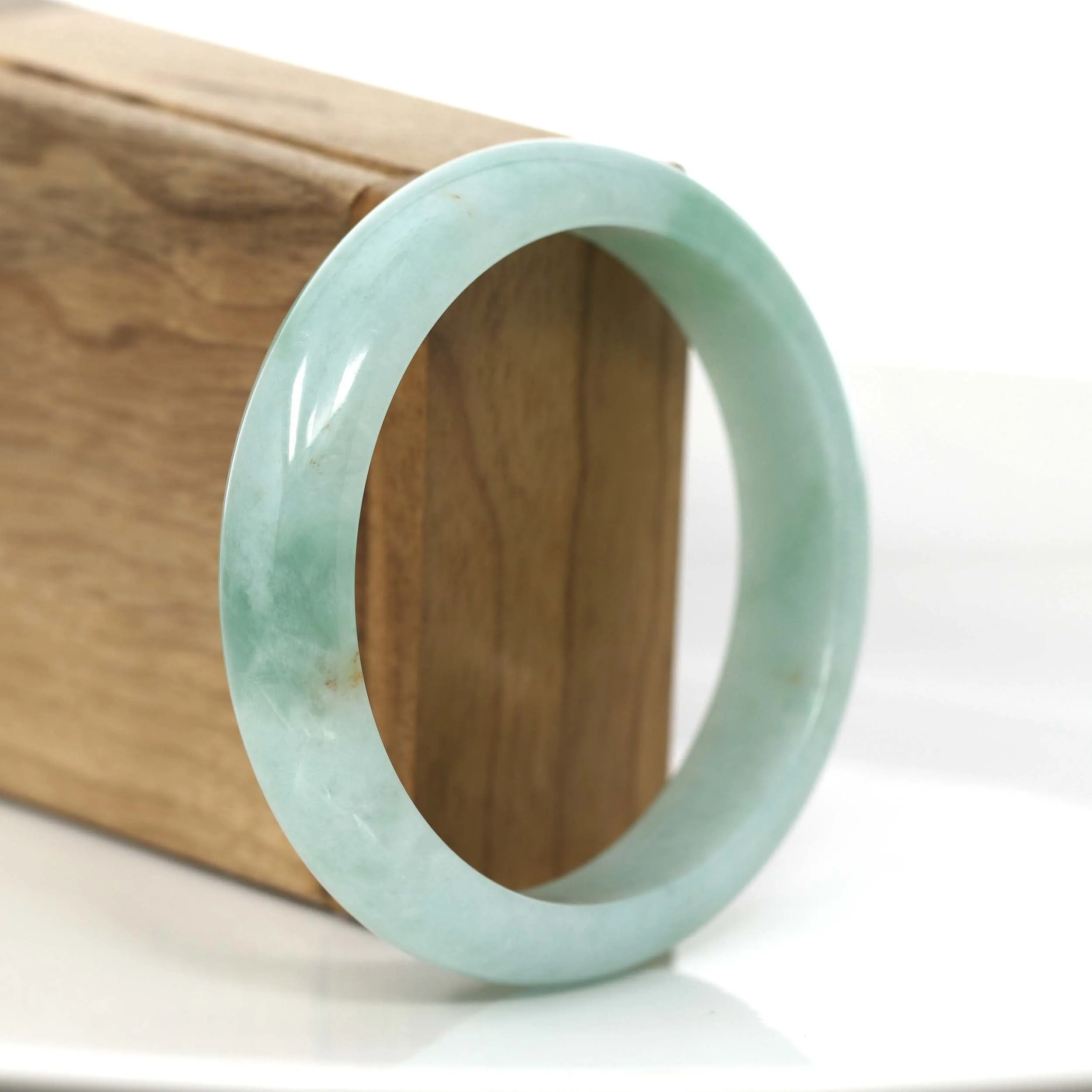 "Classic Half Round" Genuine Burmese Green Jadeite Jade Bangle Bracelet (58.90 mm) #714