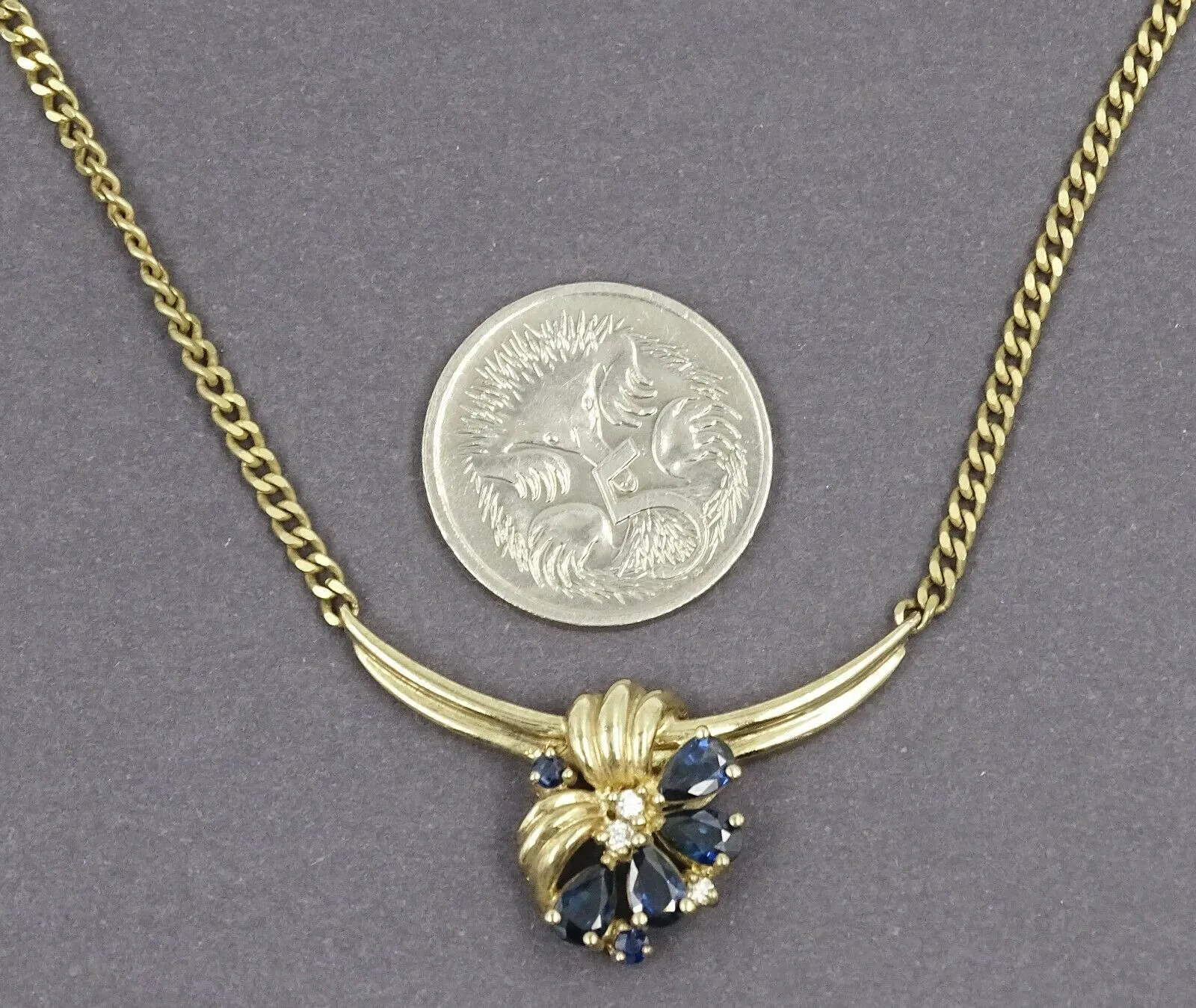 Sapphire & Diamond 9ct Yellow Gold Necklace