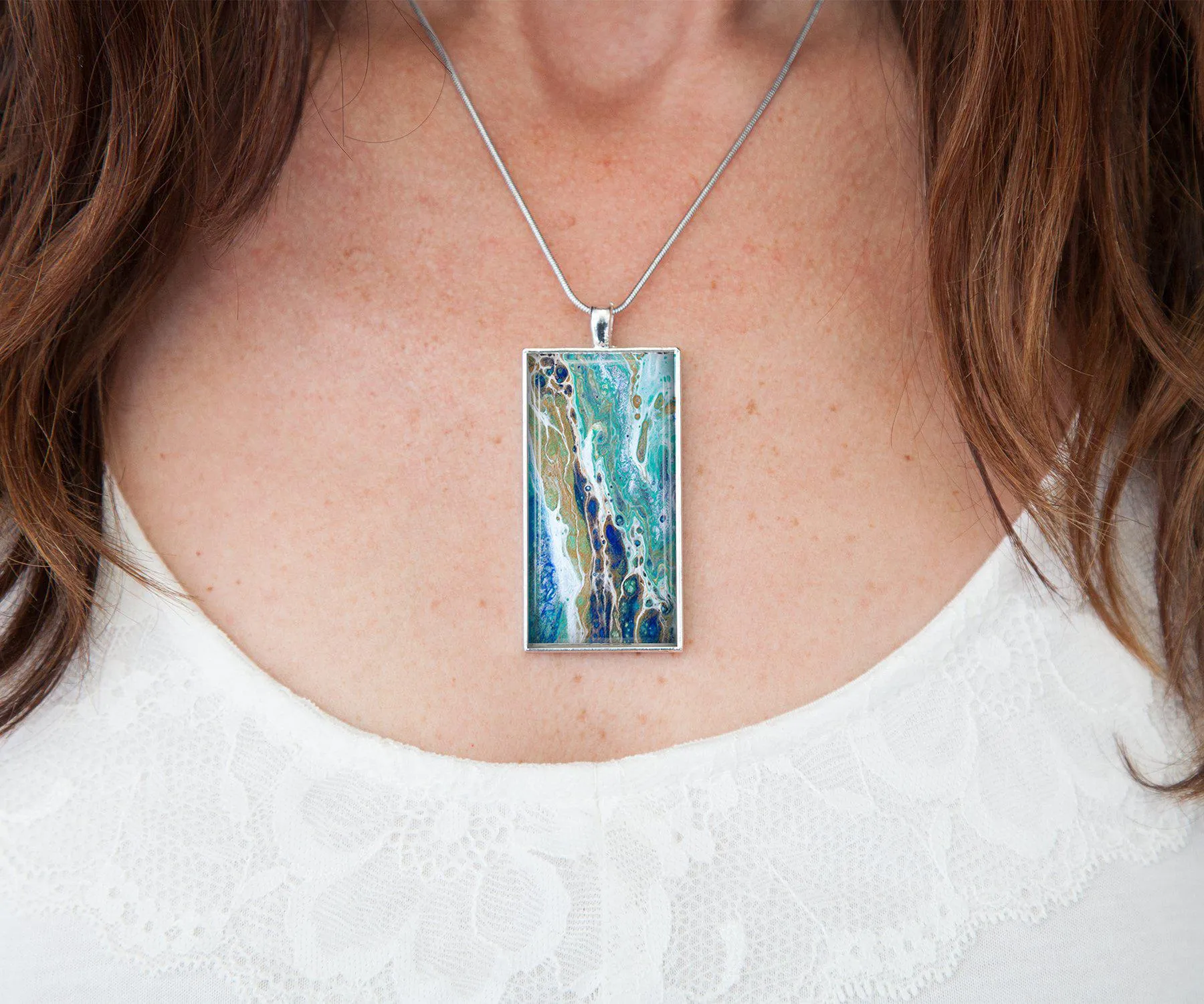 Sapphire Shores Rectangle Necklace | Beach jewelry | Handmade
