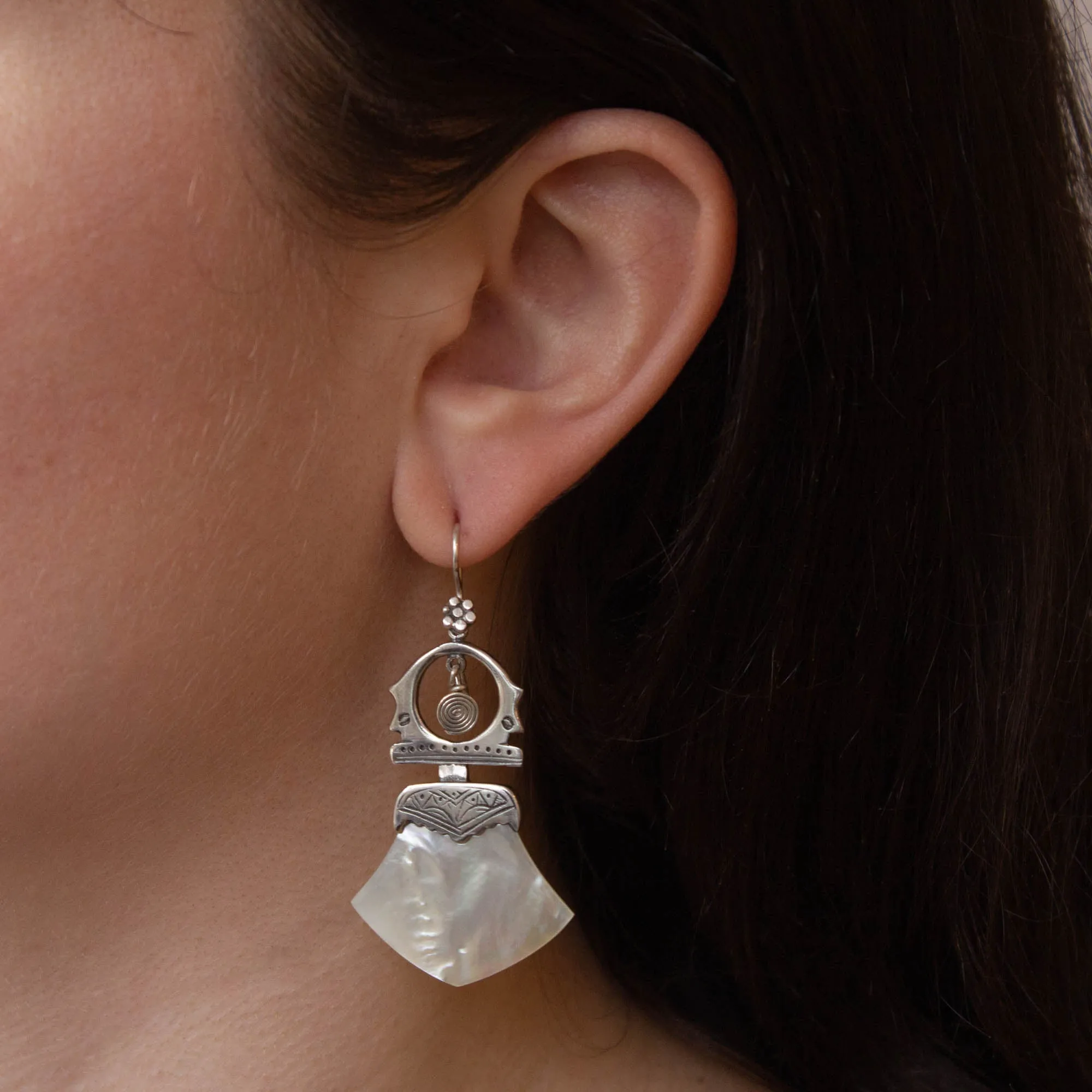 Silver and Mother of Pearl Tuareg Earrings