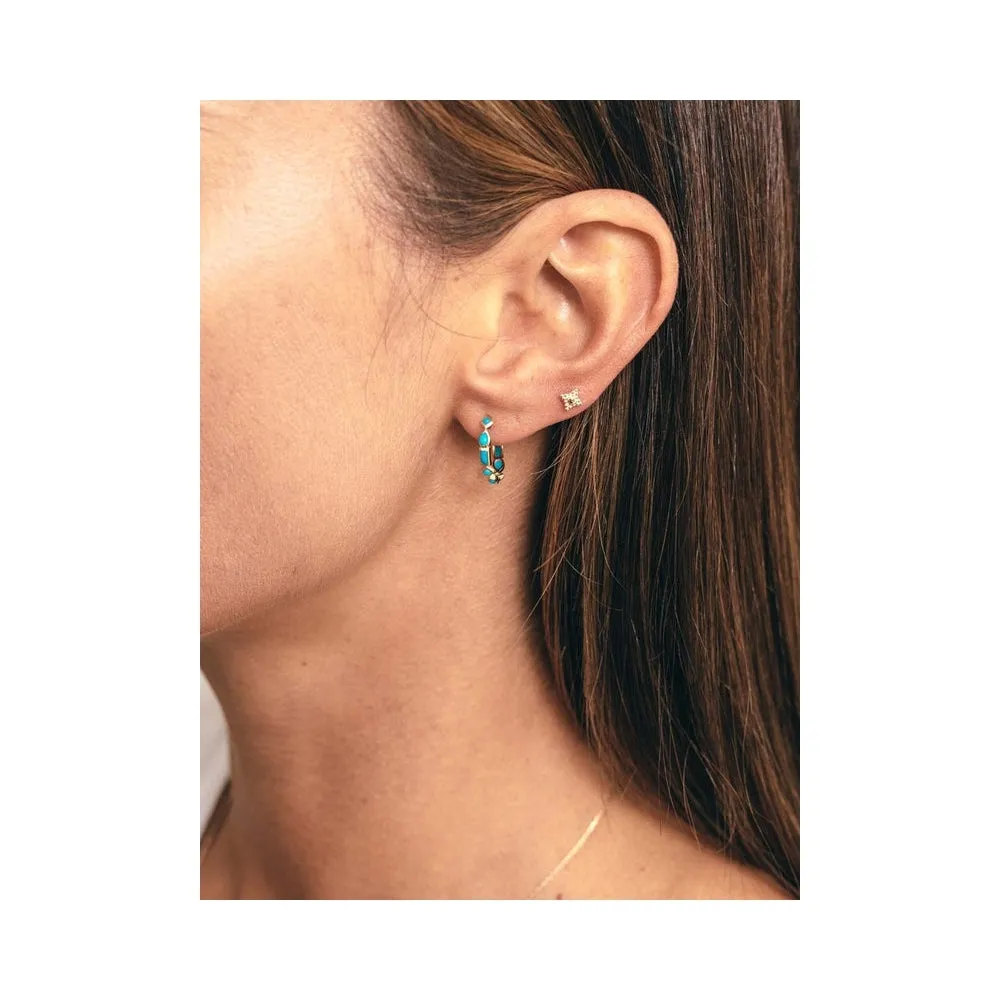 Small Mixed Cut Turquoise Hoop Earrings - Gold - HP-MX-TUR-S