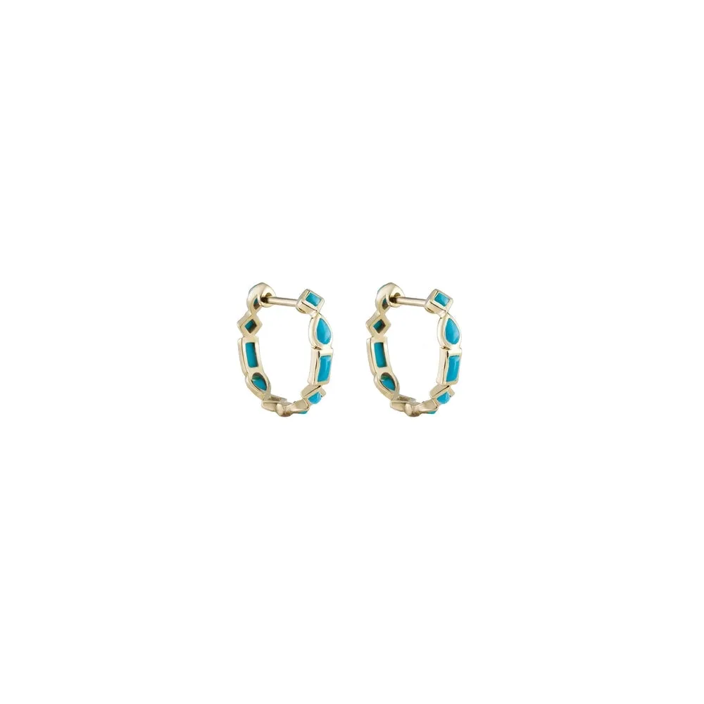 Small Mixed Cut Turquoise Hoop Earrings - Gold - HP-MX-TUR-S