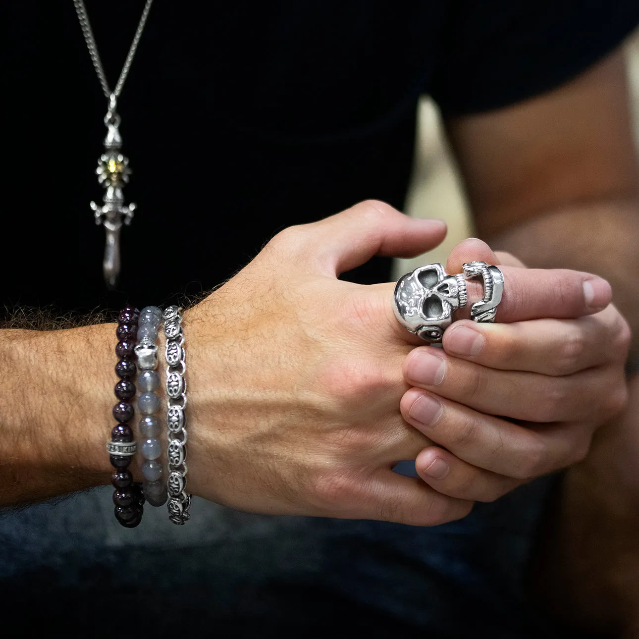 Stacked Skull Ring w/ Scroll Design