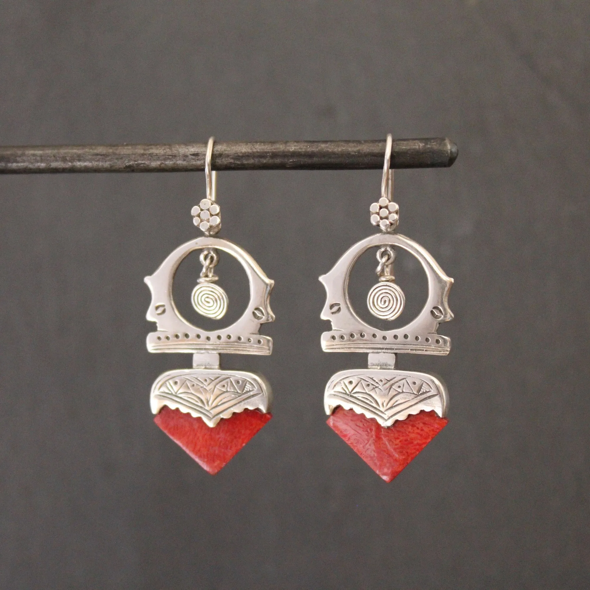Sterling Silver and Bamboo Coral 'Tuareg' Earrings