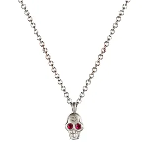 Sterling Silver Tiny Skull Pendant with Ruby Eyes