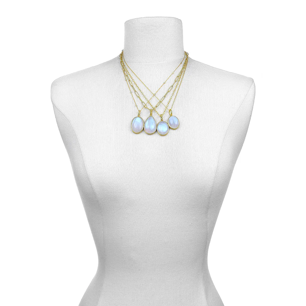 Teardrop Rainbow Moonstone Pendant Necklace
