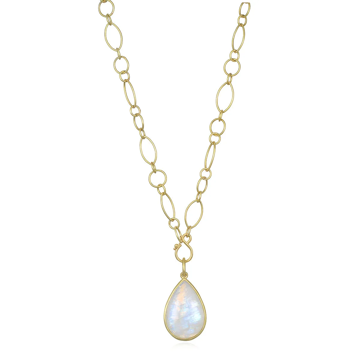 Teardrop Rainbow Moonstone Pendant Necklace