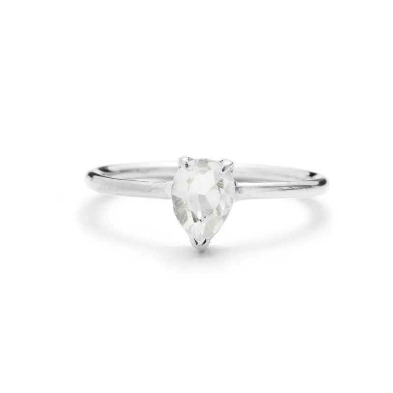 Teardrop Ring, White Topaz, Silver