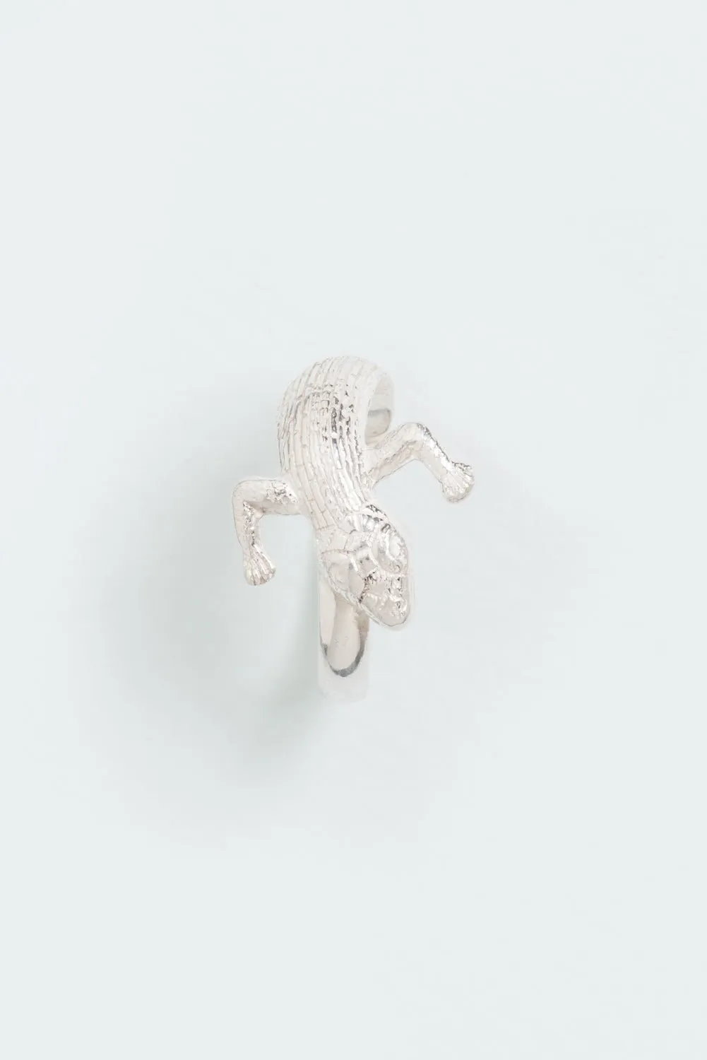 Wouters & Hendrix - Asymmetric Earrings With Salamander Cuff and Emerald Crystal Drop in Sterling Silver